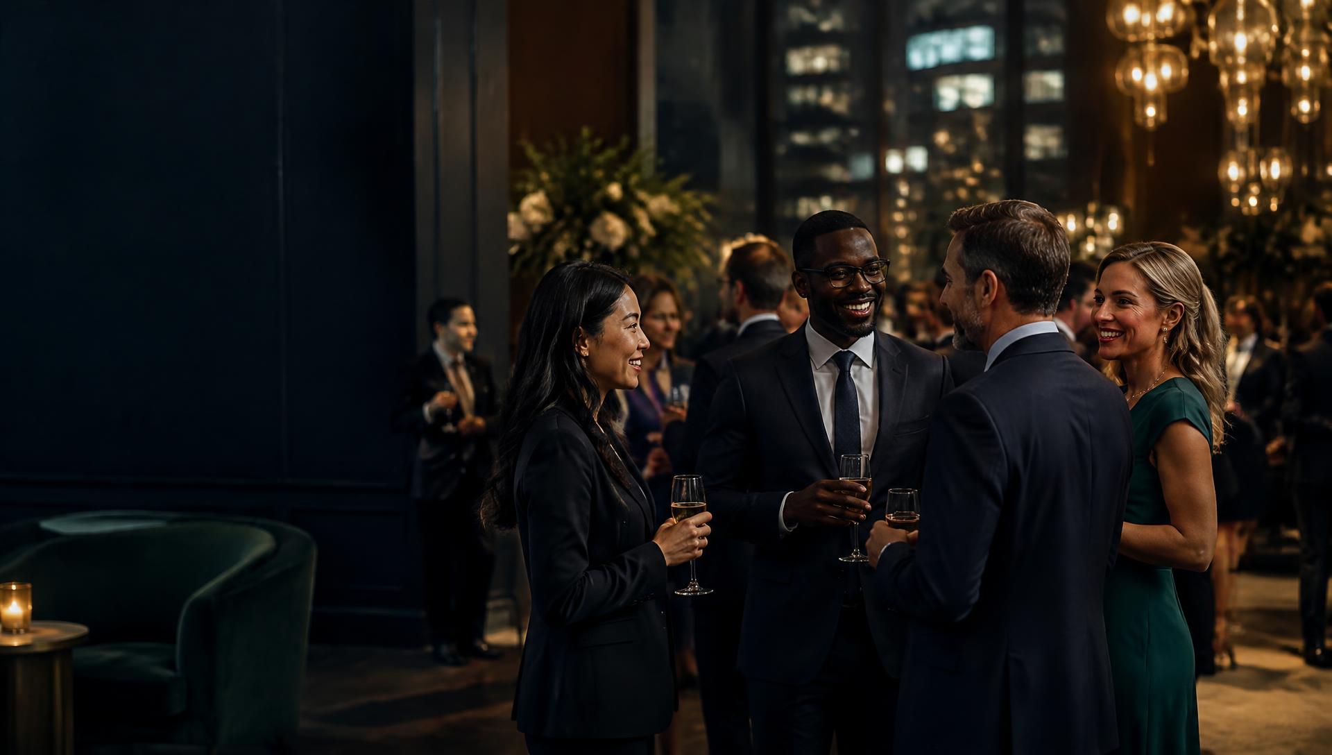 Professionals networking at an upscale Chambers United event